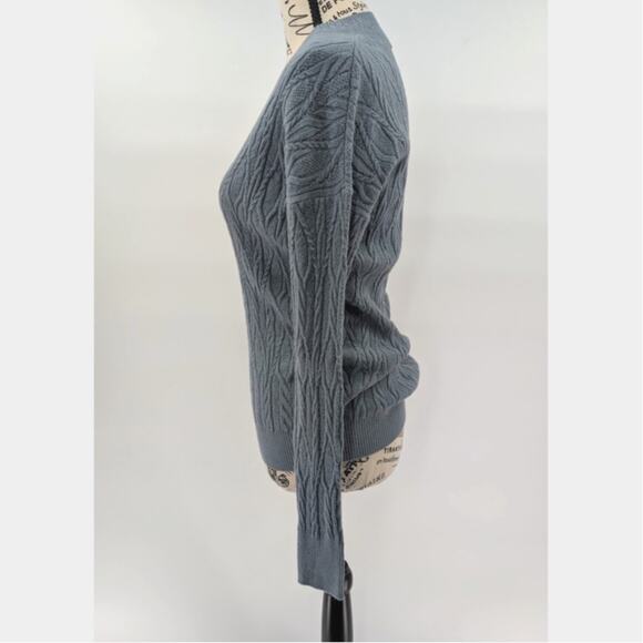 Etcetera Cable Knit Sweater Jumper Womens XS Blue Wool-Blend V-Neck - Picture 5 of 14